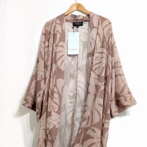 NWT New Lexbreezy Maxi Kimono Cover up Top Blouse Monstera Leaves Leaf Tropical